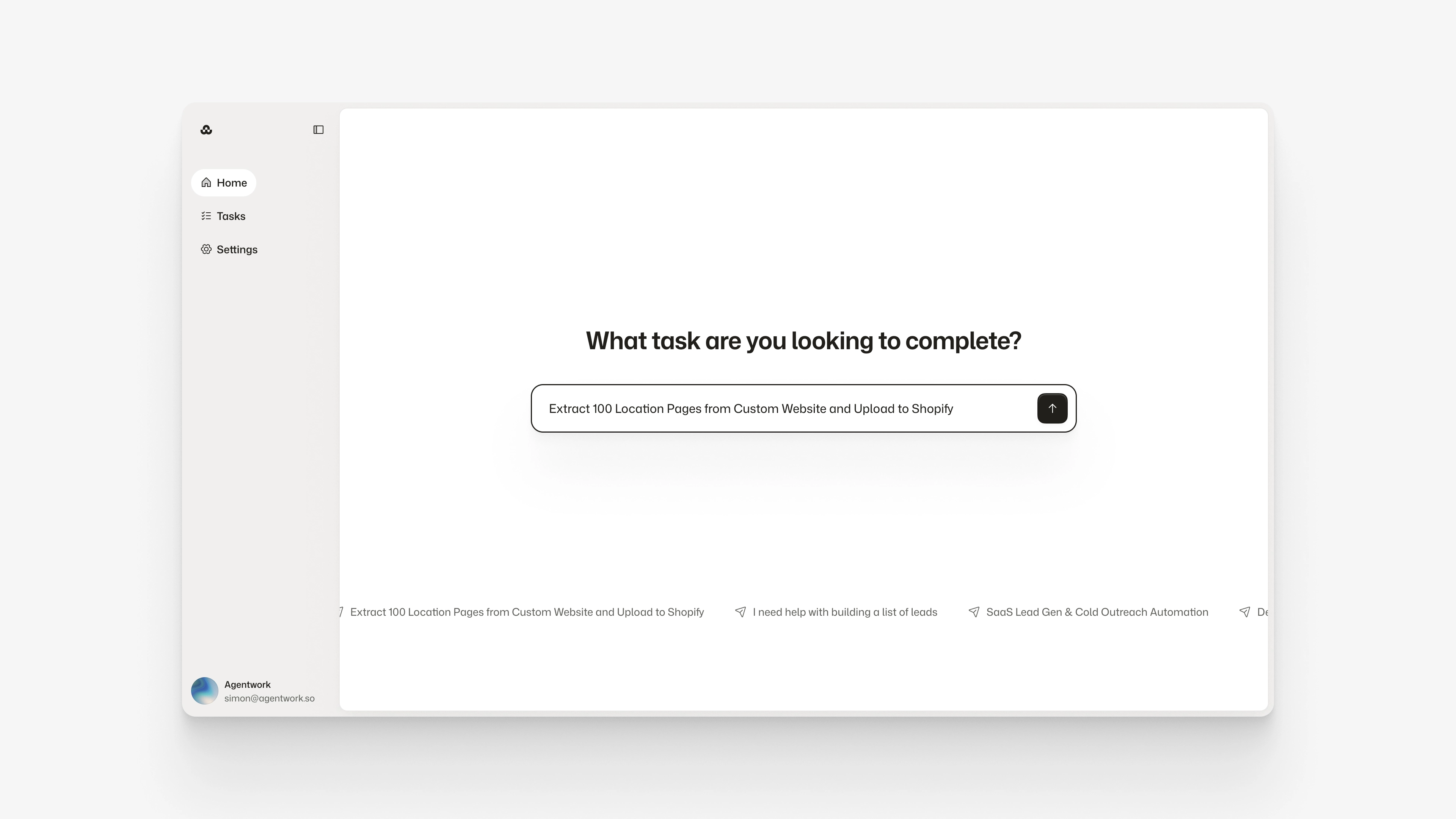 Agentwork's home UI